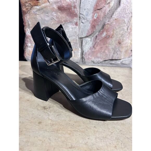Nordstrom Nolomita-Lea Black Open Toe Block Heel Buckled Sandals Size 7 - Picture 2 of 9